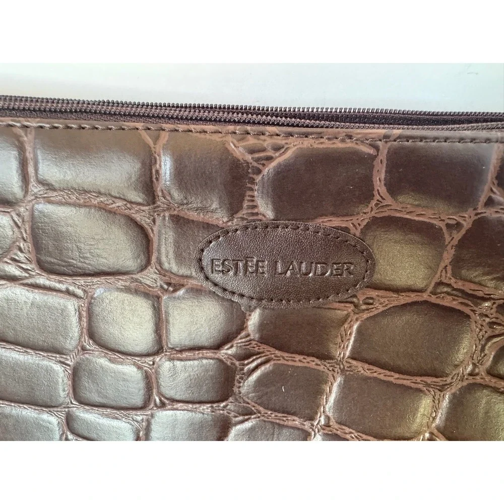 Estee Lauder‎ Brown Croc Embossed Makeup Bag Cosmetic Pouch Travel Case